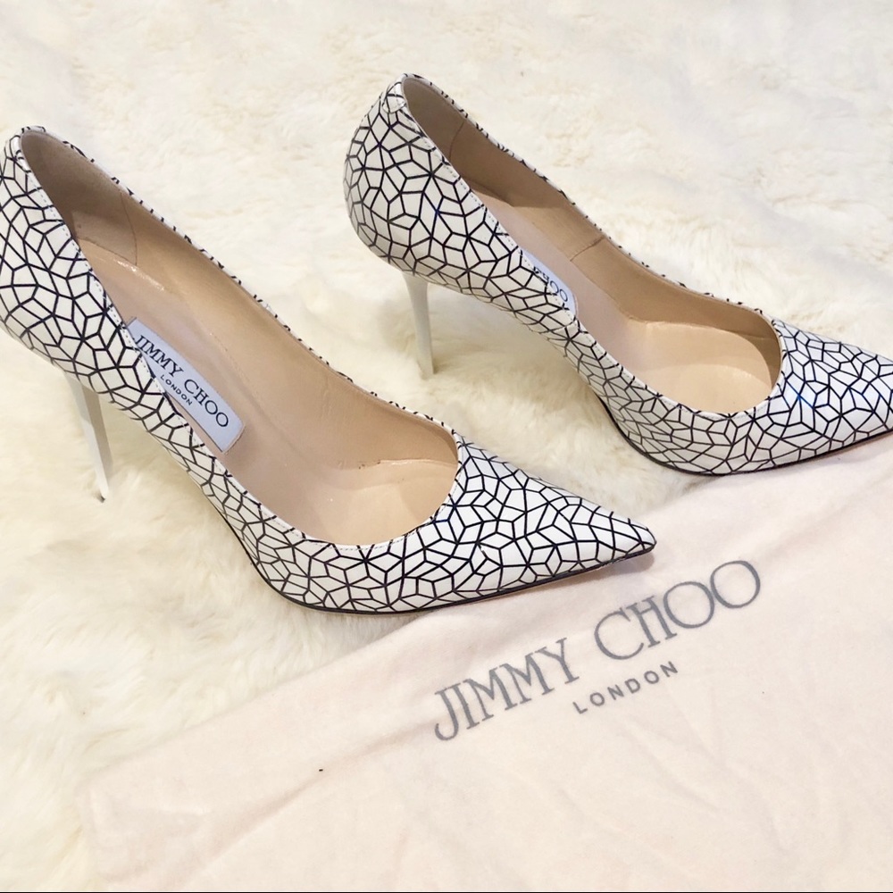 PRICE FIRM💵 JIMMY CHOO Crackled B/W Heels 39.5🖤